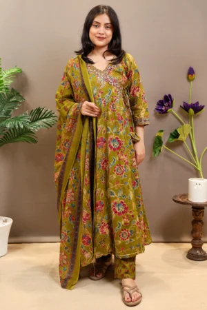 Printed Naira Cut Frock with Cotton Dupatta