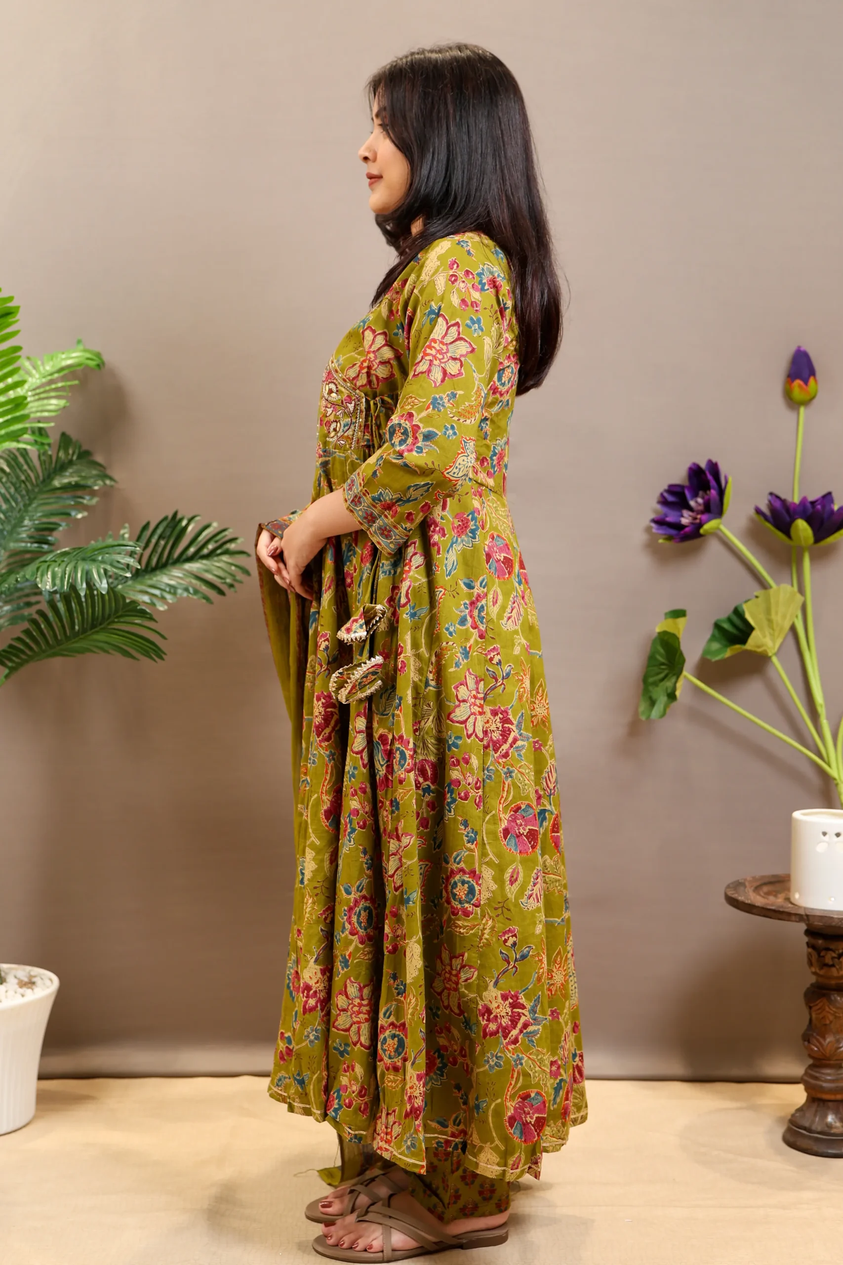 Printed Naira Cut Frock with Cotton Dupatta - Image 4