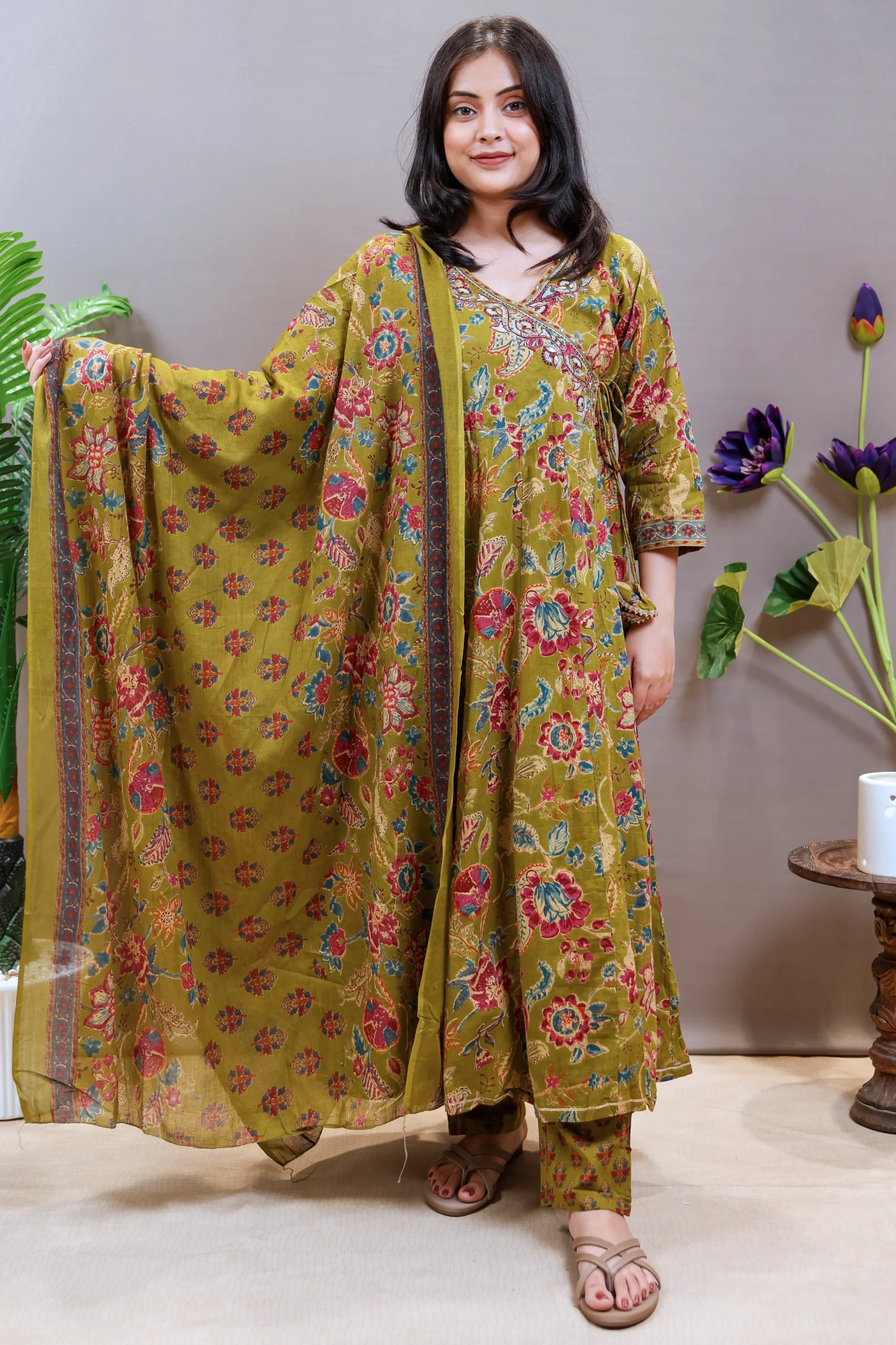 Printed Naira Cut Frock with Cotton Dupatta - Image 3