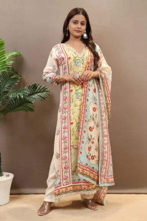 Muslin Suit with Doori and Thread Work, Paired with a Muslin Dupatta