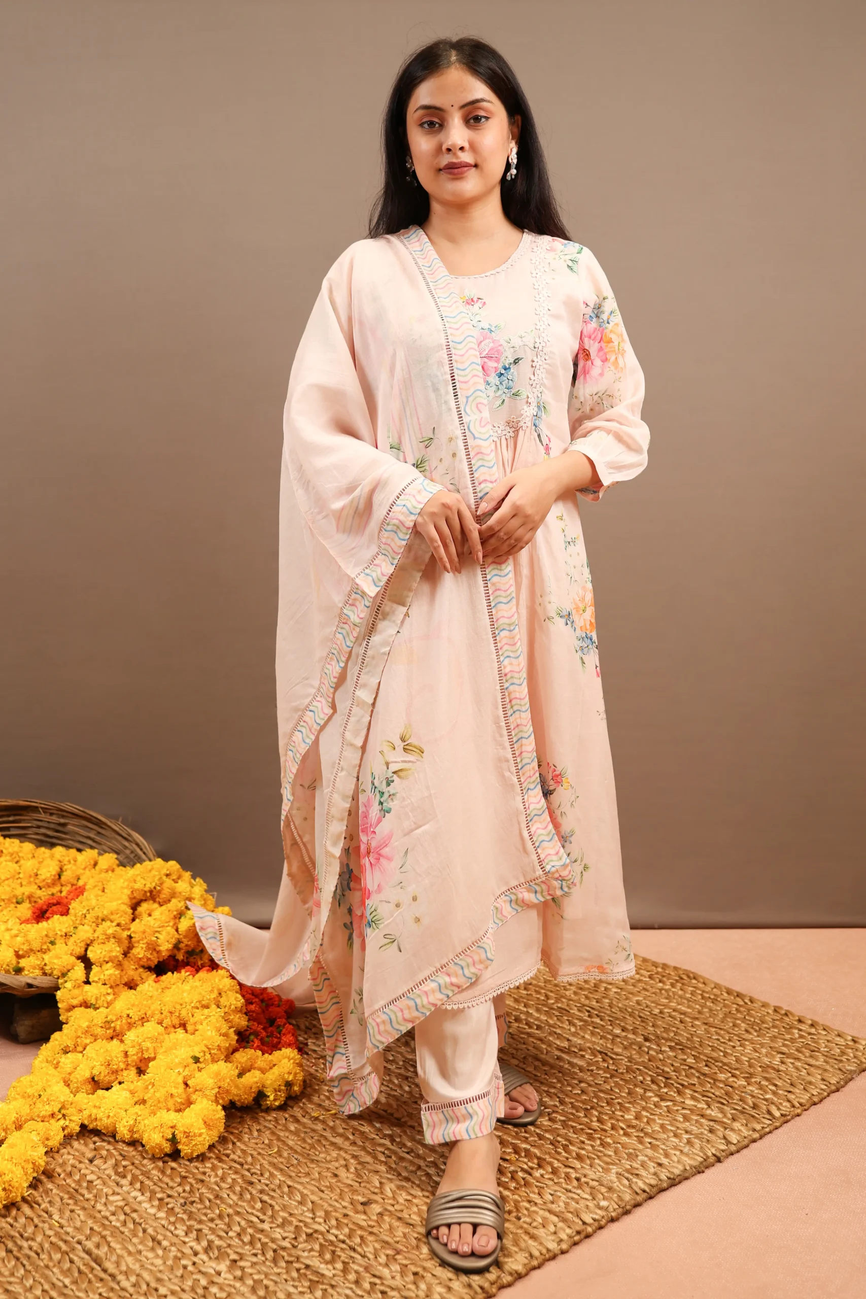 A-Line Cotton Suit with Thread Work
