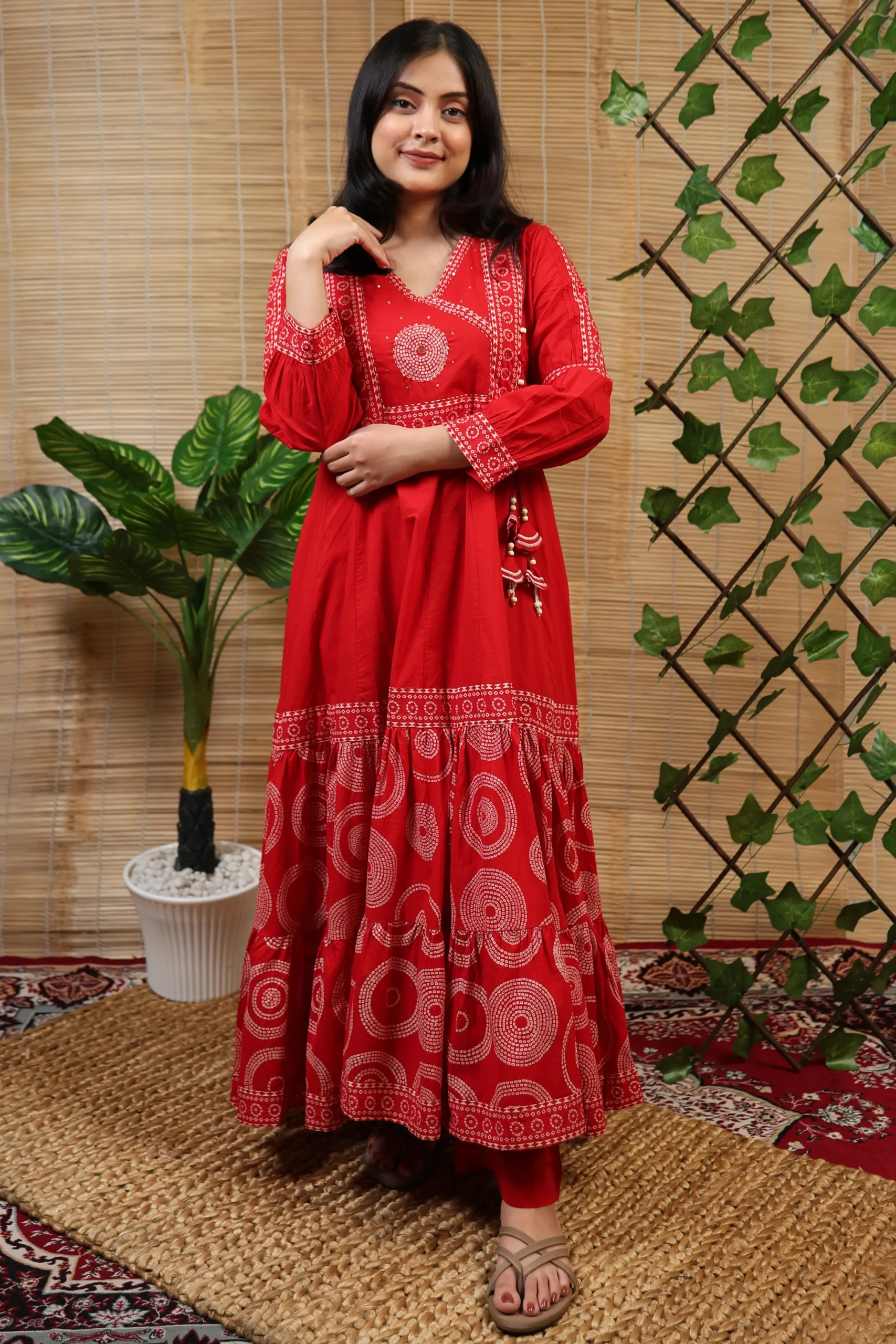 Angarqha with Thread Work, Print, and Cotton Dupatta