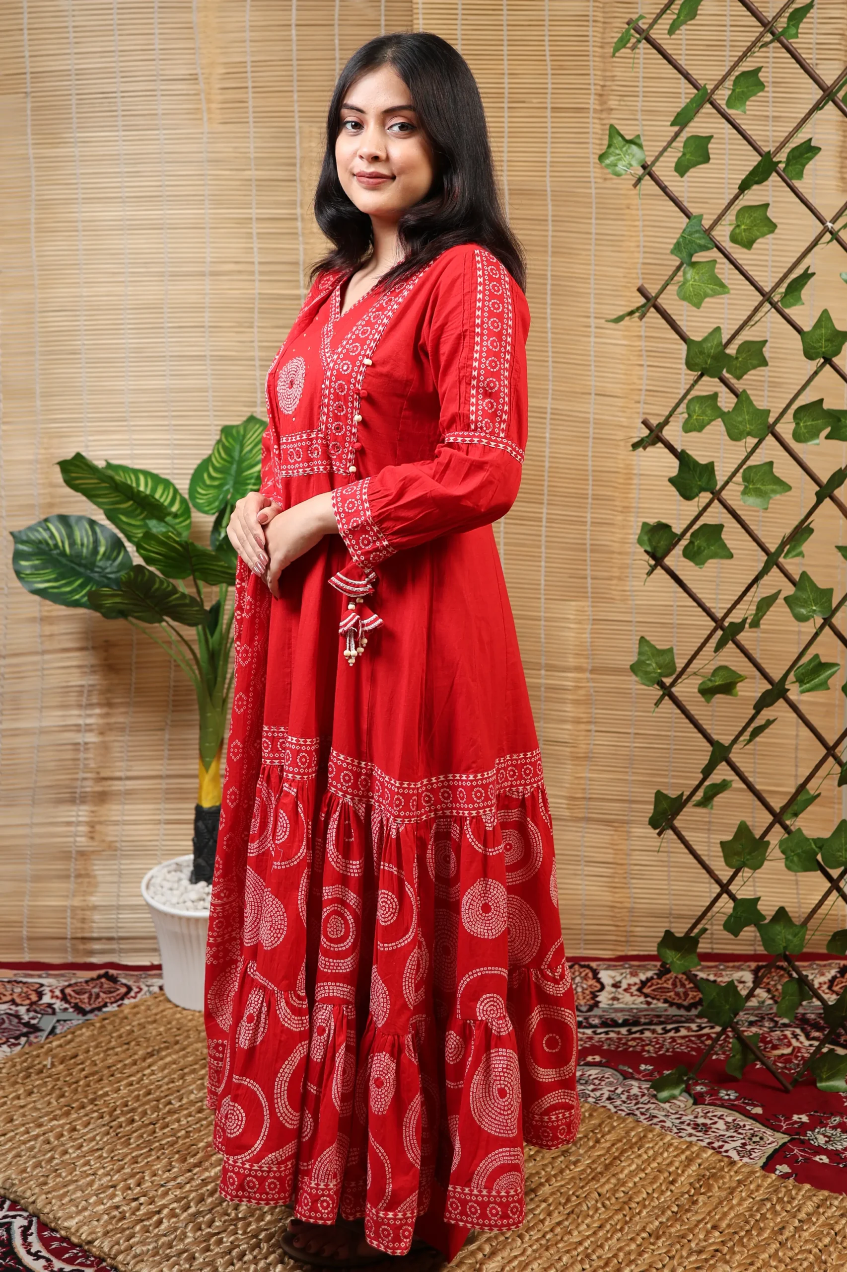Angarqha with Thread Work, Print, and Cotton Dupatta - Image 2