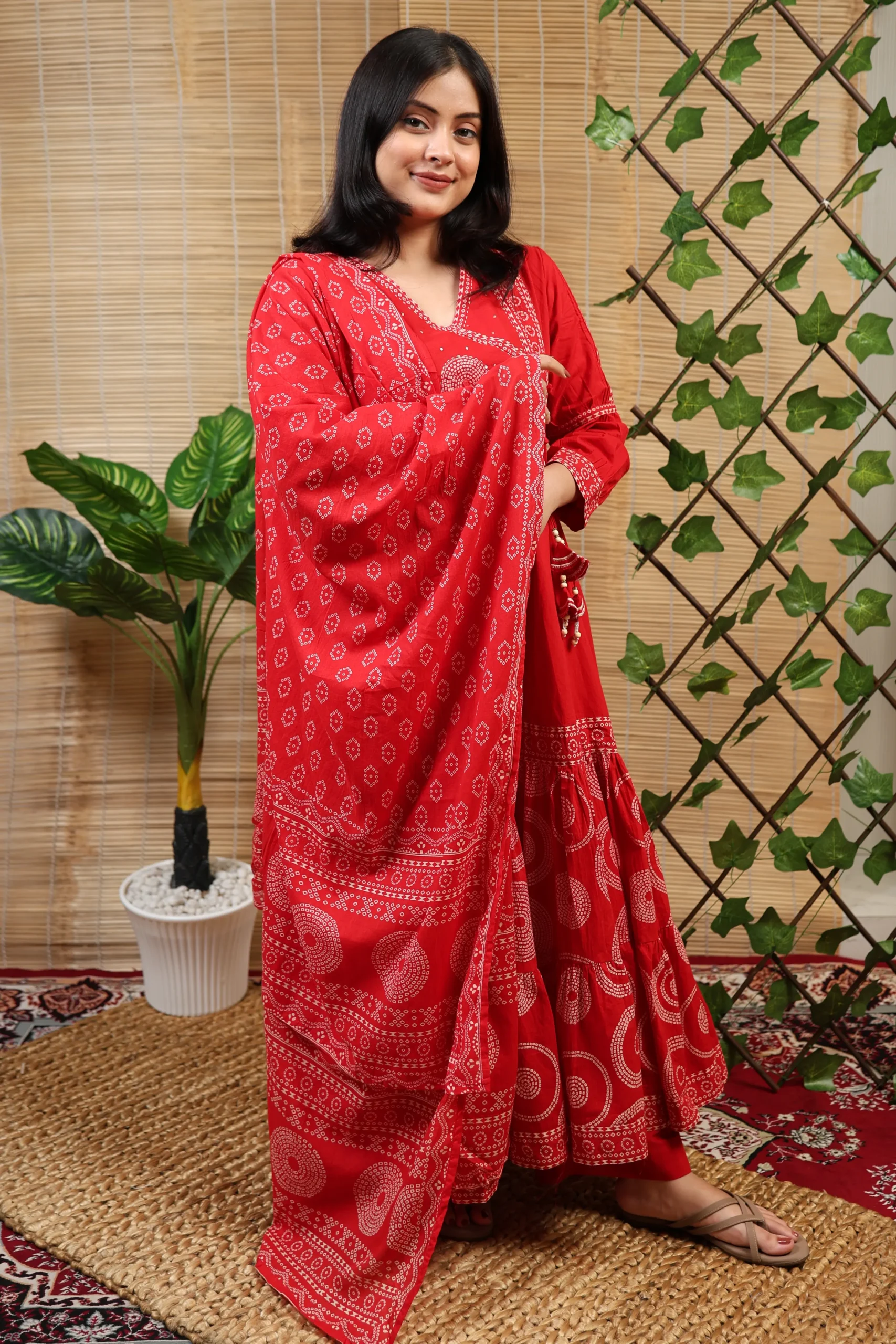 Angarqha with Thread Work, Print, and Cotton Dupatta - Image 5