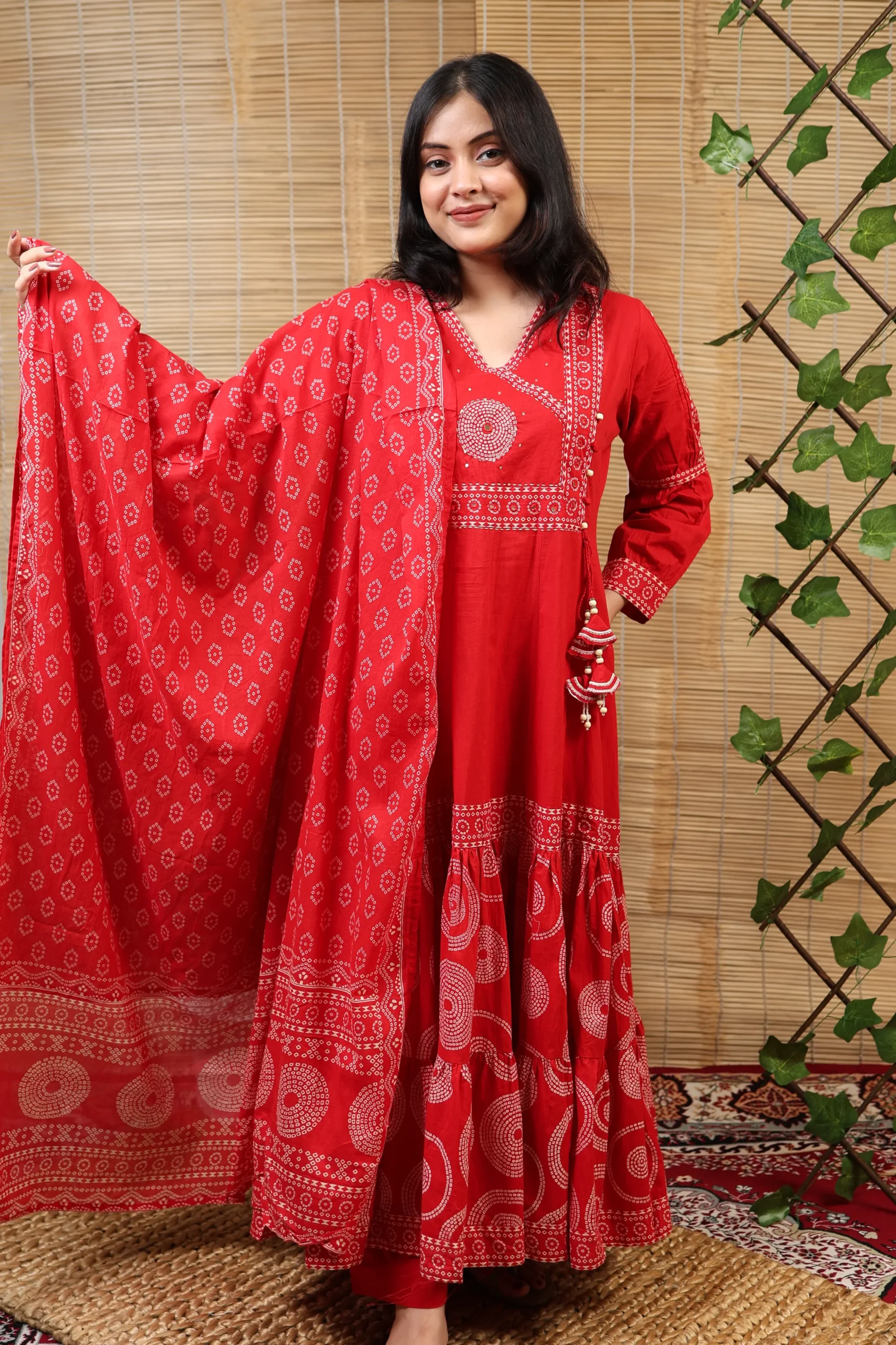 Angarqha with Thread Work, Print, and Cotton Dupatta - Image 6