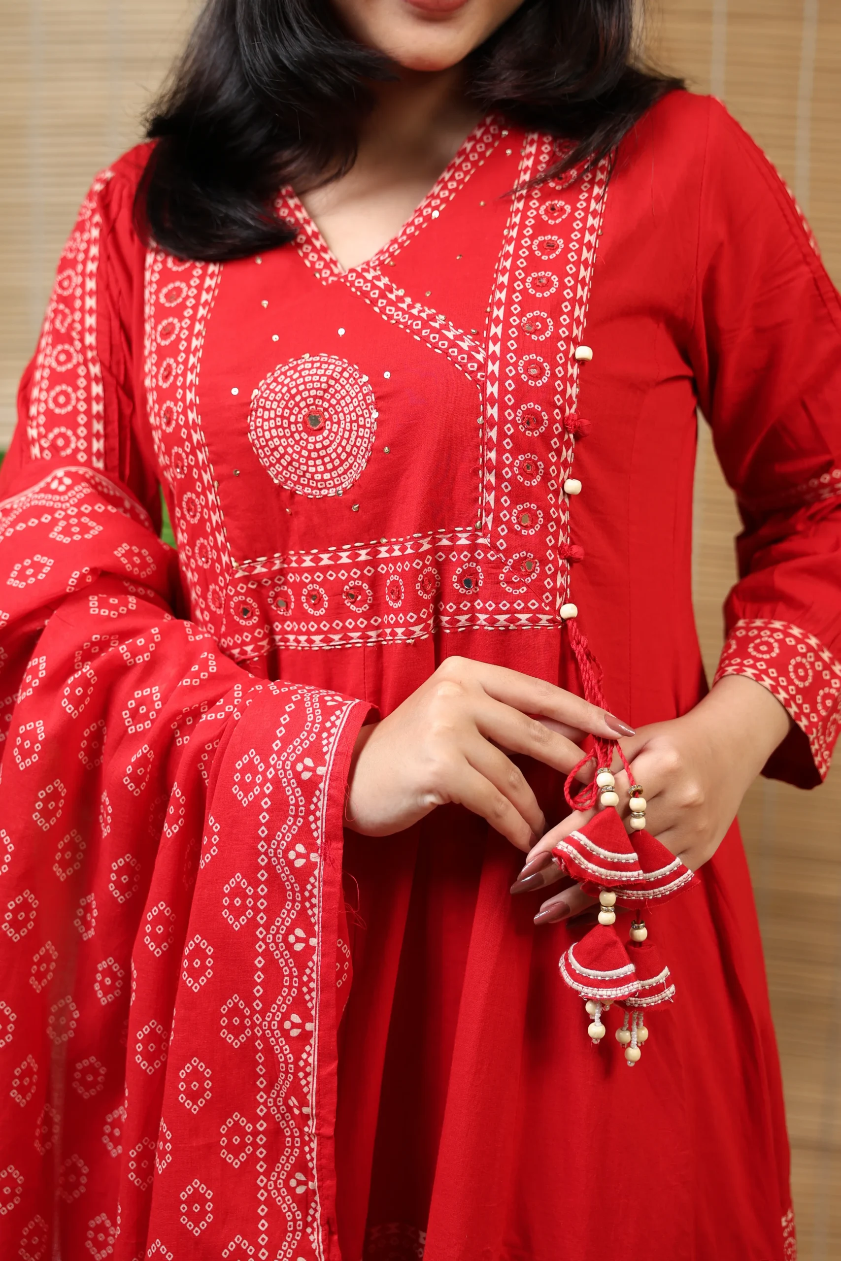 Angarqha with Thread Work, Print, and Cotton Dupatta - Image 9