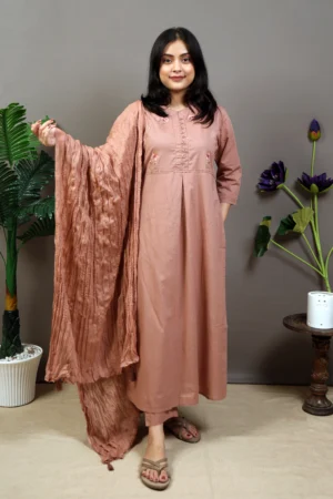 short-gown-with-thread-work-and-cotton-dupatta