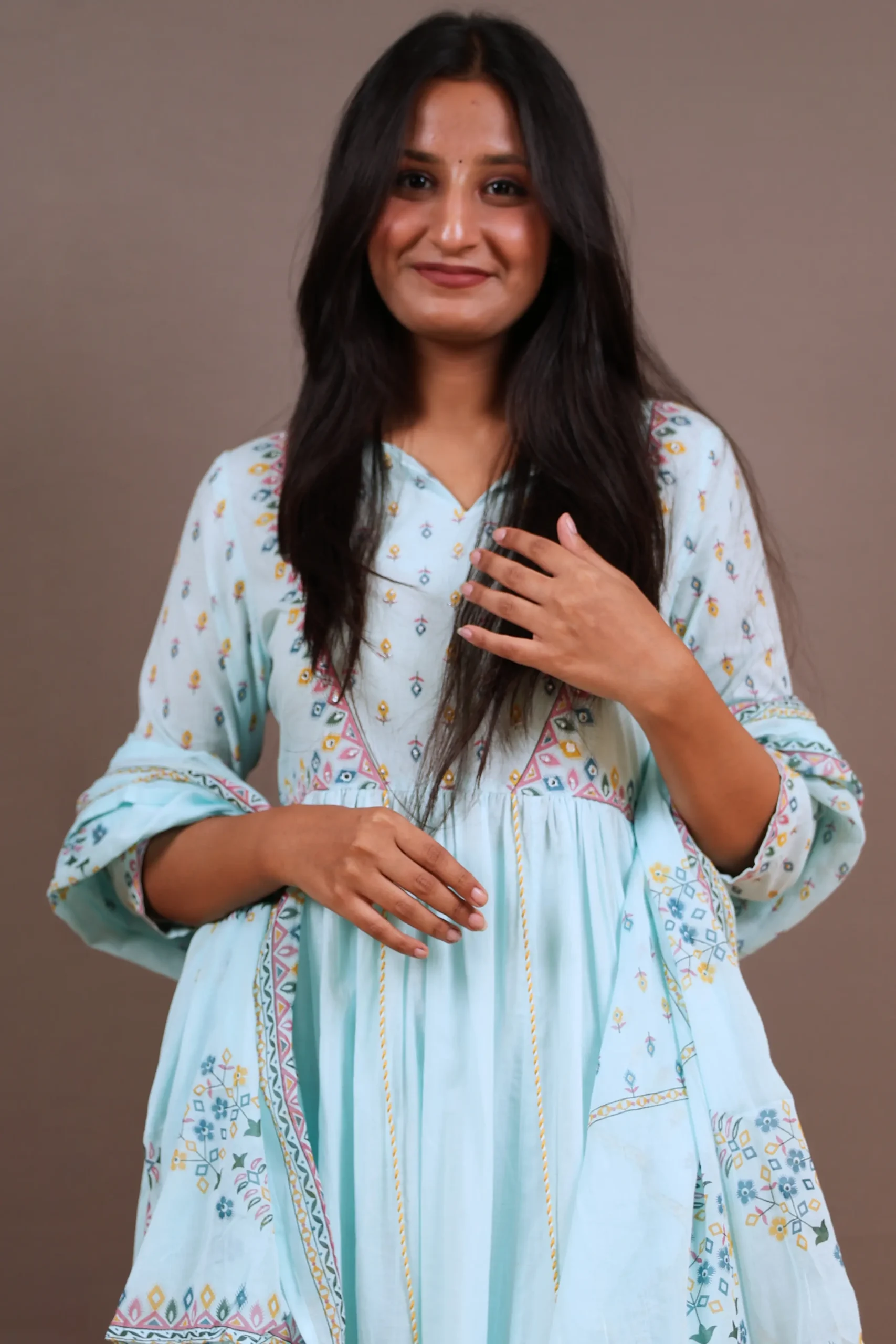 Long Mul Cotton Frock with Prints - Image 4