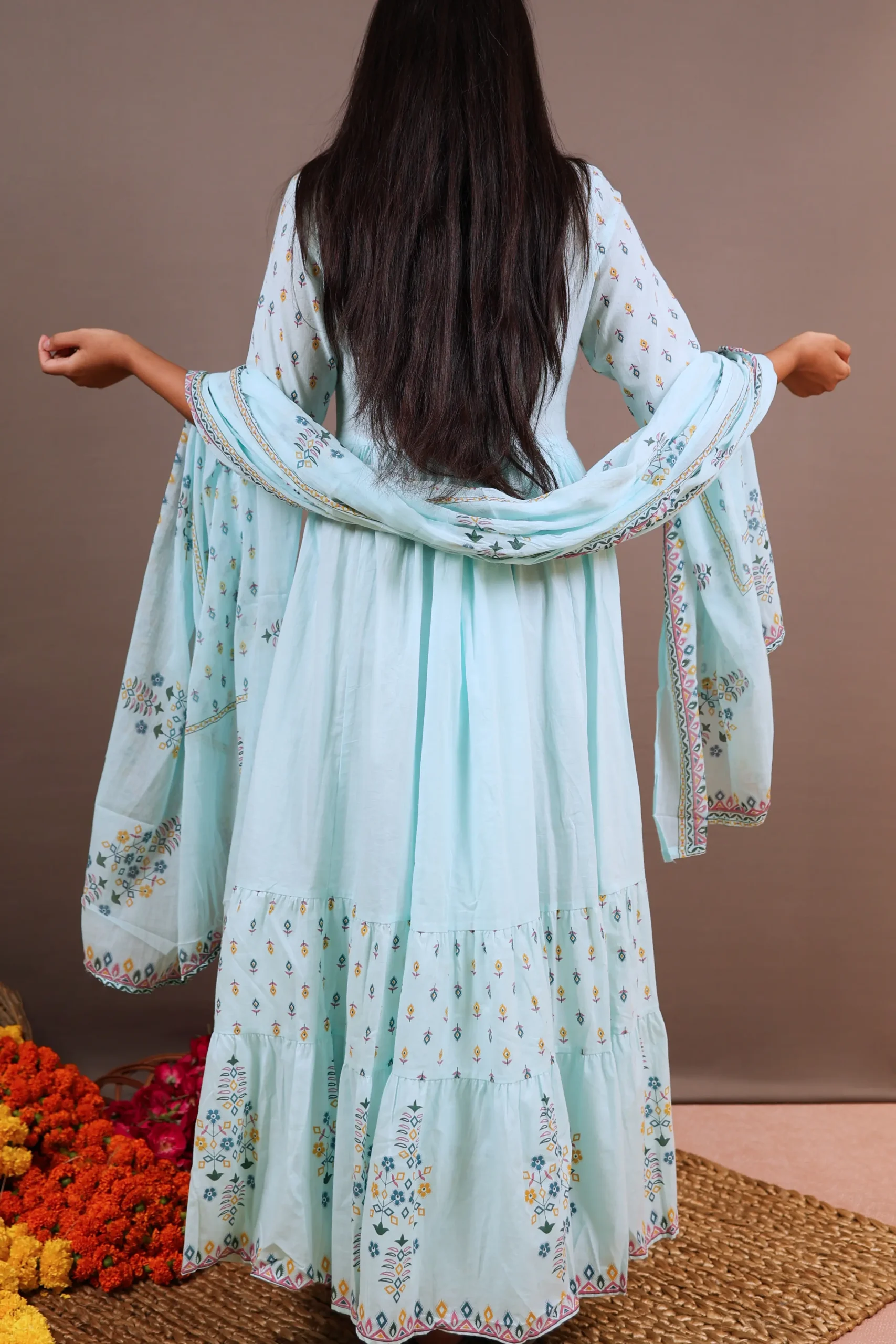 Long Mul Cotton Frock with Prints - Image 6
