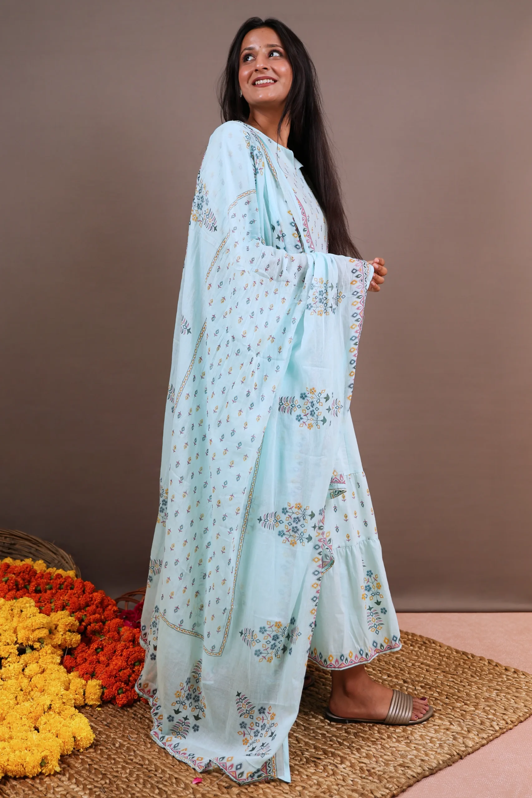 Long Mul Cotton Frock with Prints - Image 3