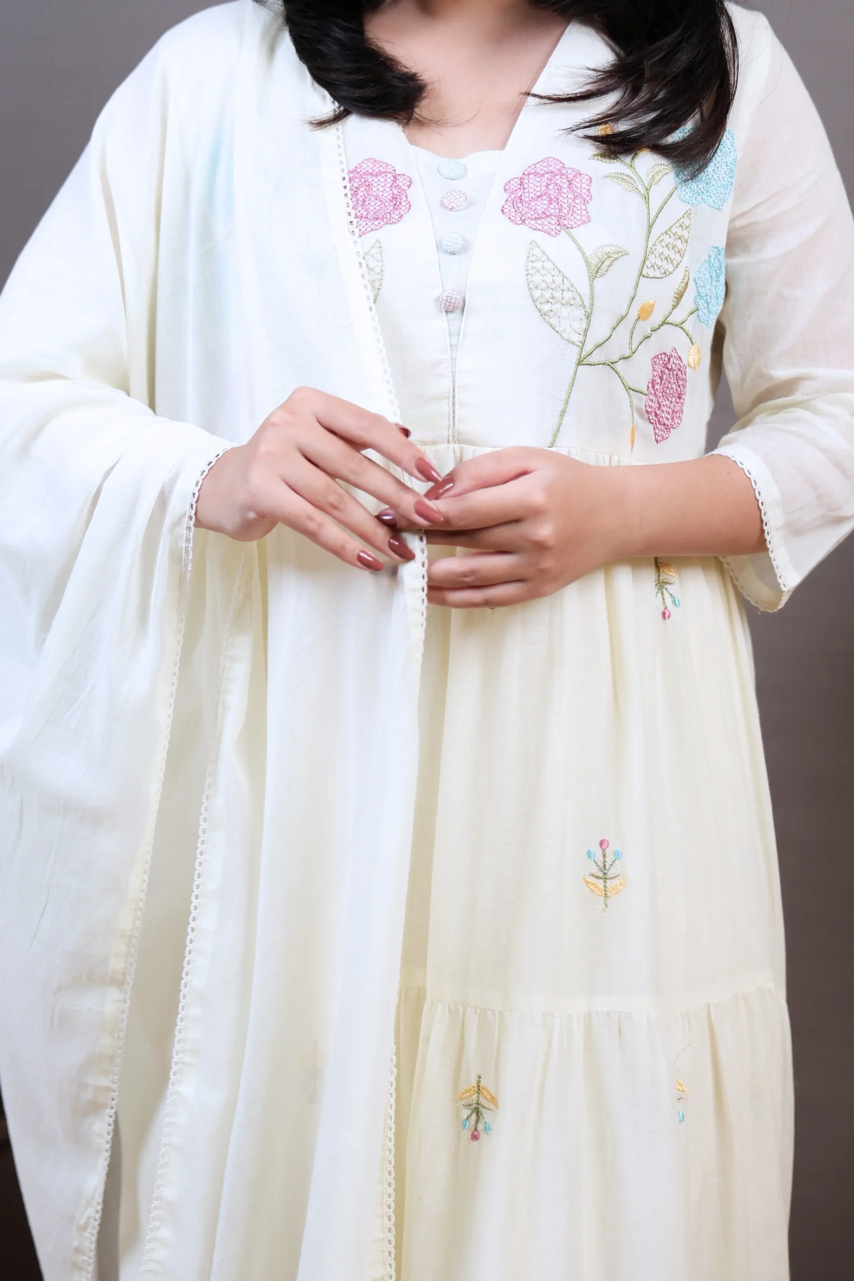 Anarkali Frock with Thread Work and Cotton Dupatta - Image 5