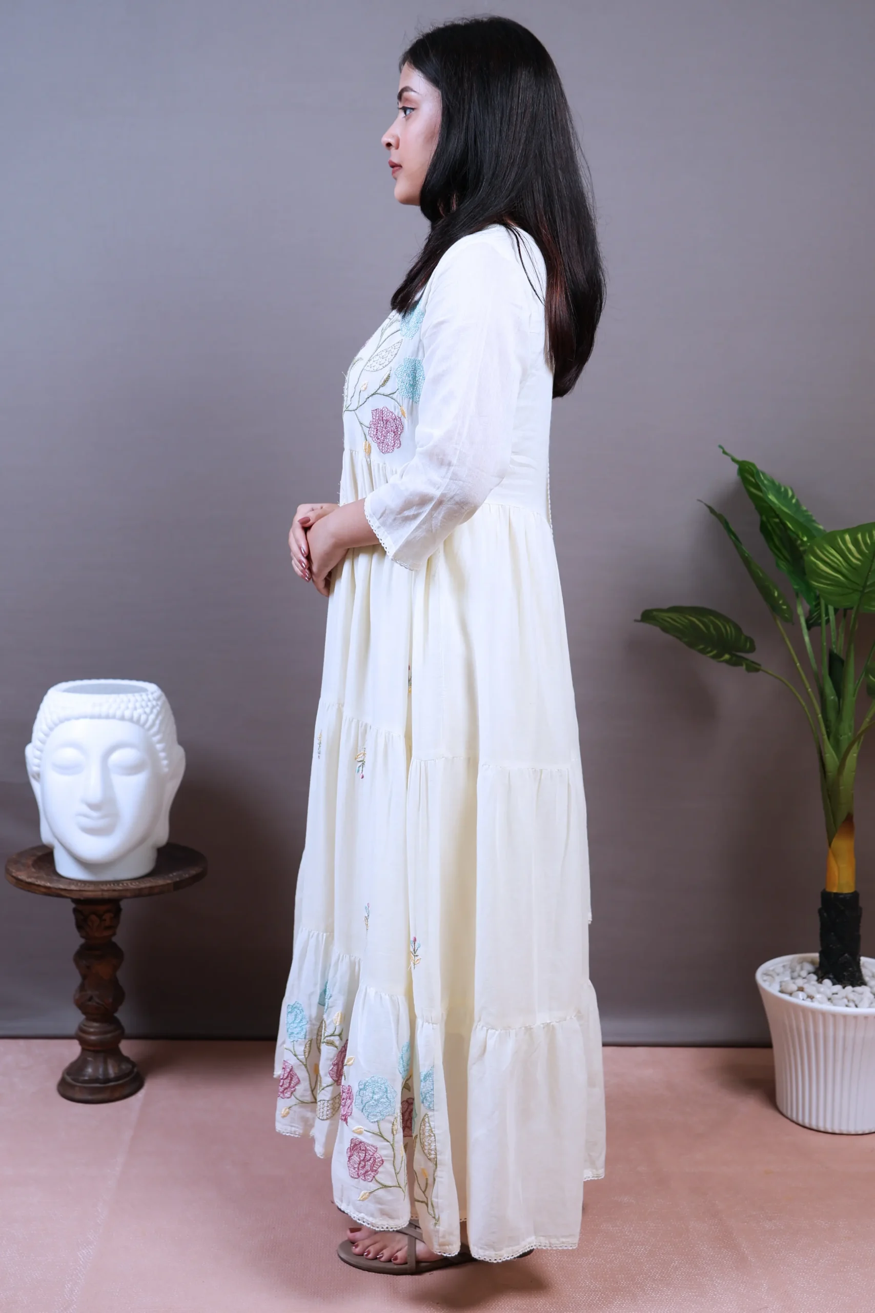 Anarkali Frock with Thread Work and Cotton Dupatta - Image 3