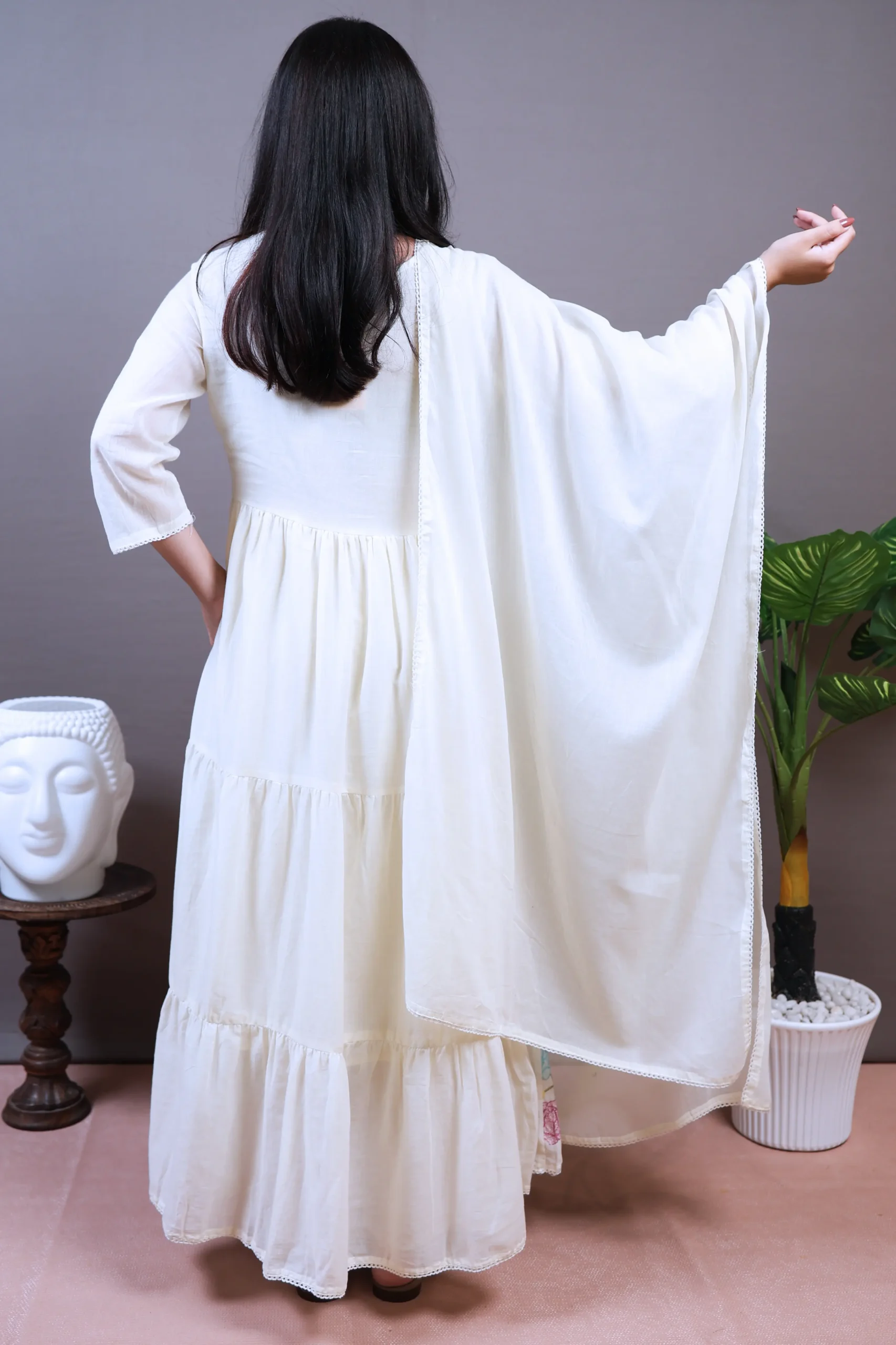 Anarkali Frock with Thread Work and Cotton Dupatta - Image 6