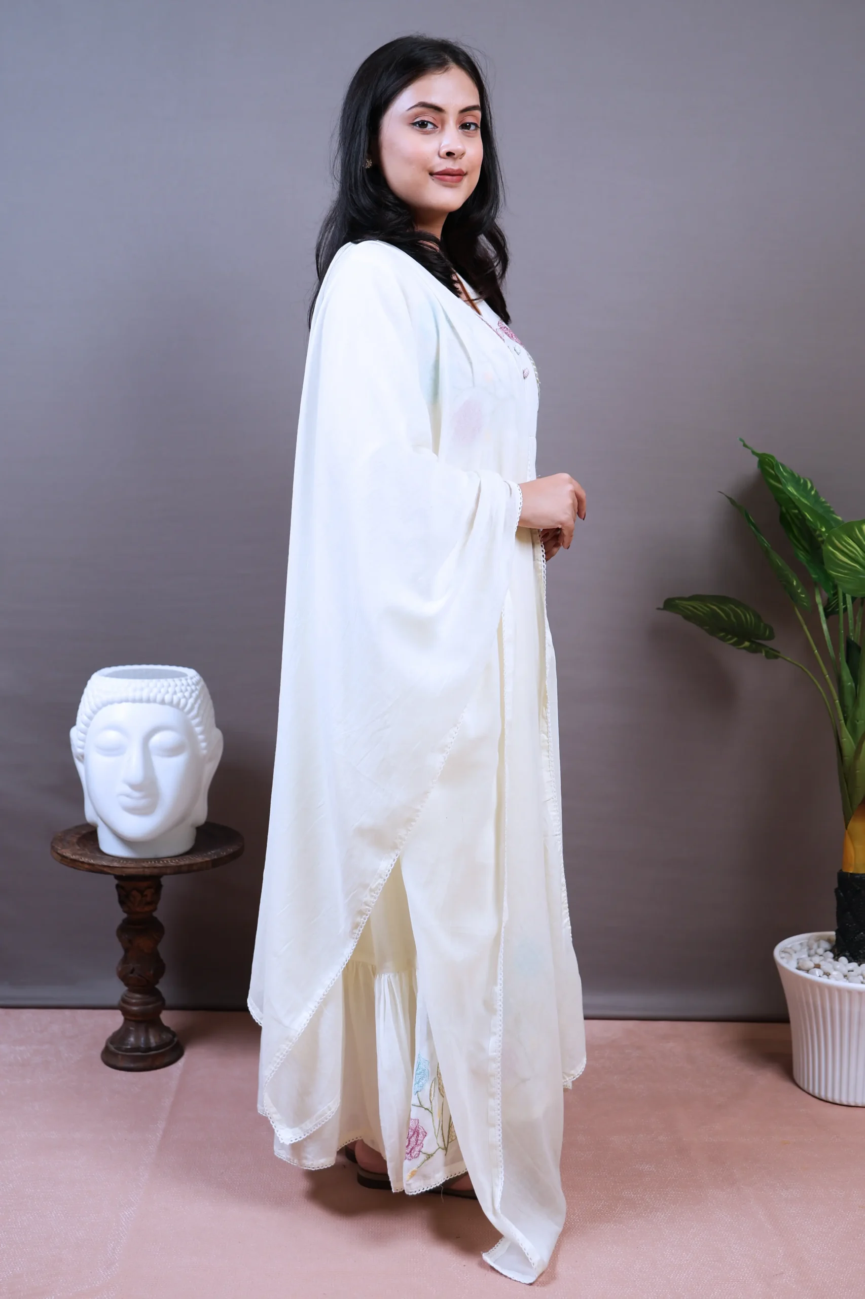 Anarkali Frock with Thread Work and Cotton Dupatta - Image 4